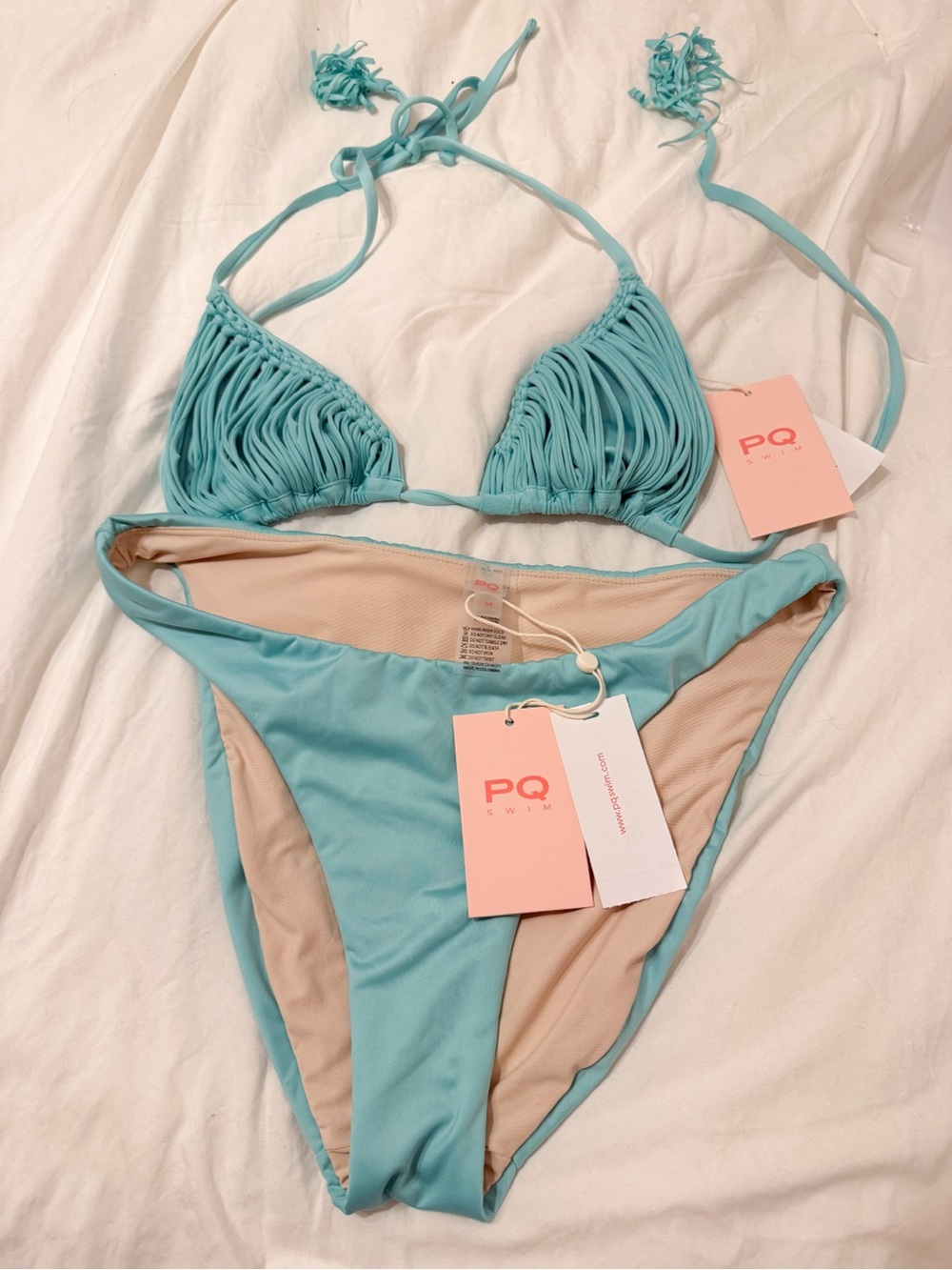 PQ Swim Turquoise Fringe Triangle Bikini Set
